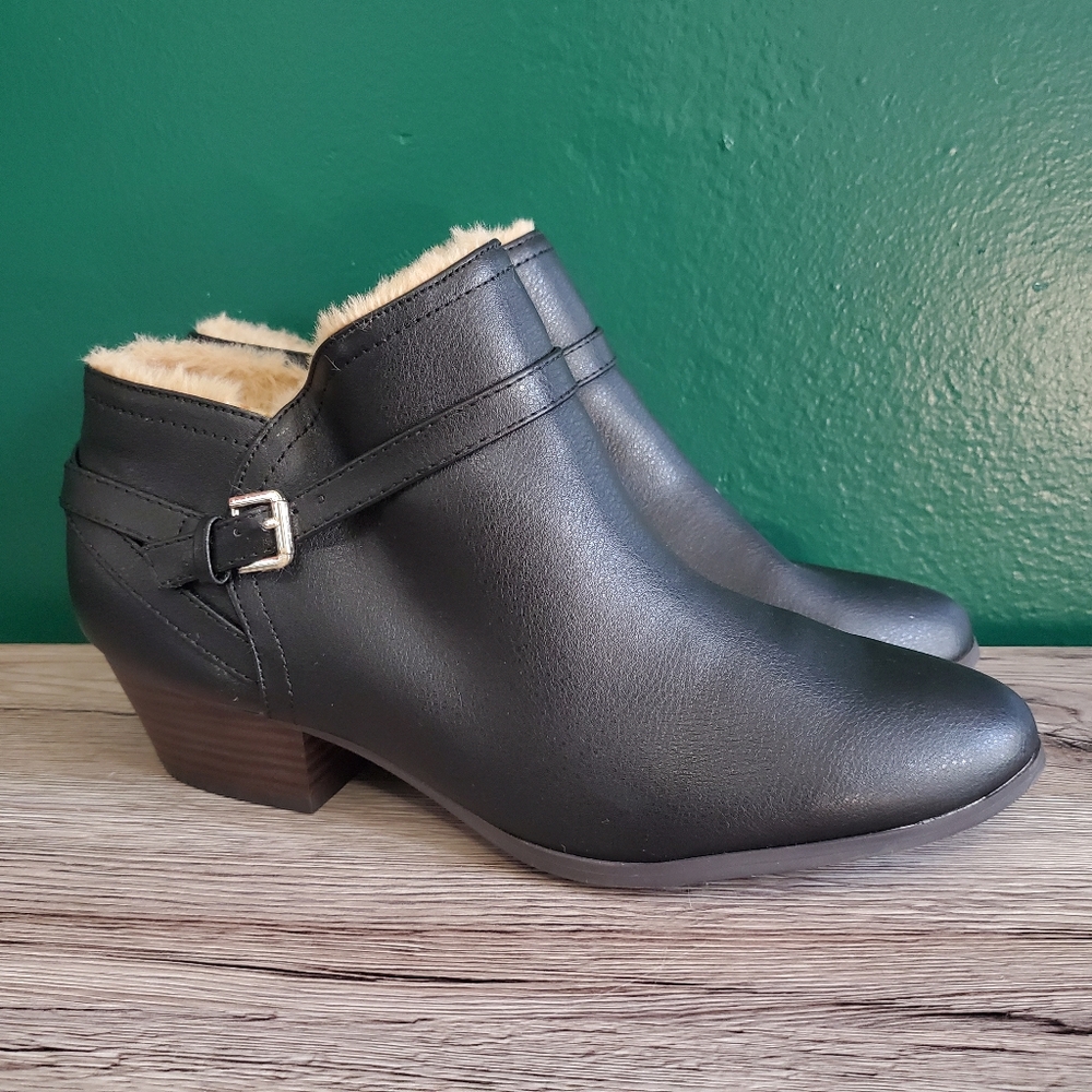 Old Navy Ankle Boot Faux Fur Trim Women's 9 Black Leather